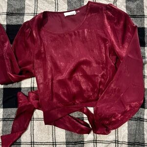 Chic Maroon Satin Blouse with Tie Detail